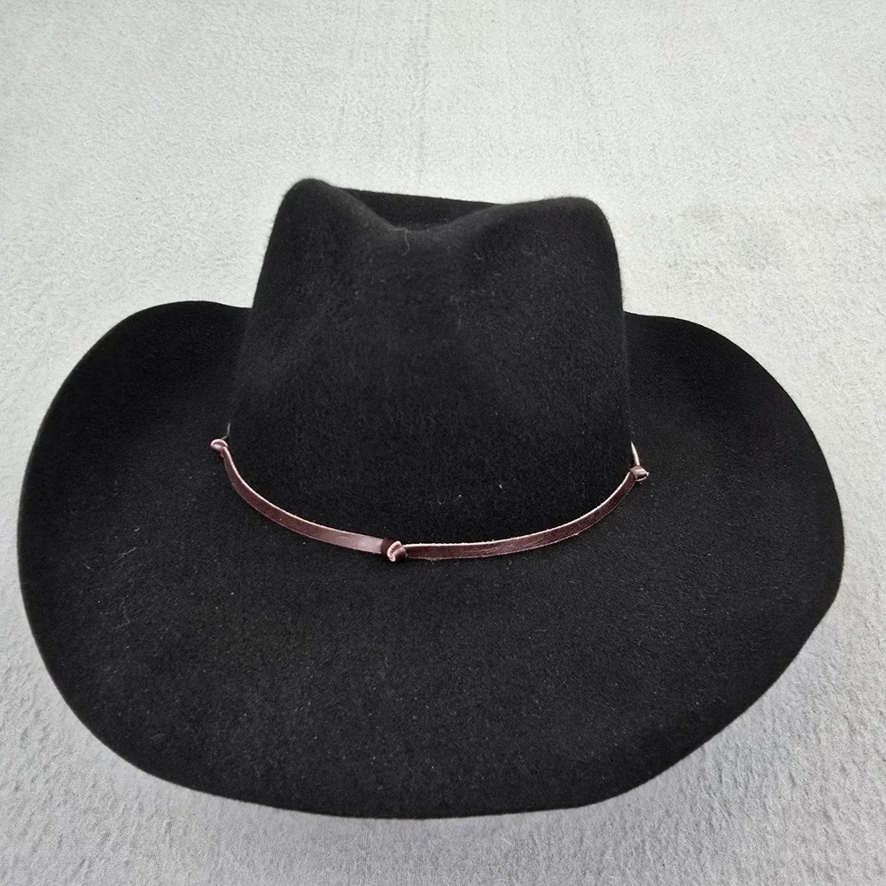 Cavalry Hat Unisex One Size Black Wool Pinched Crown Wide Brim Western Cord Cap